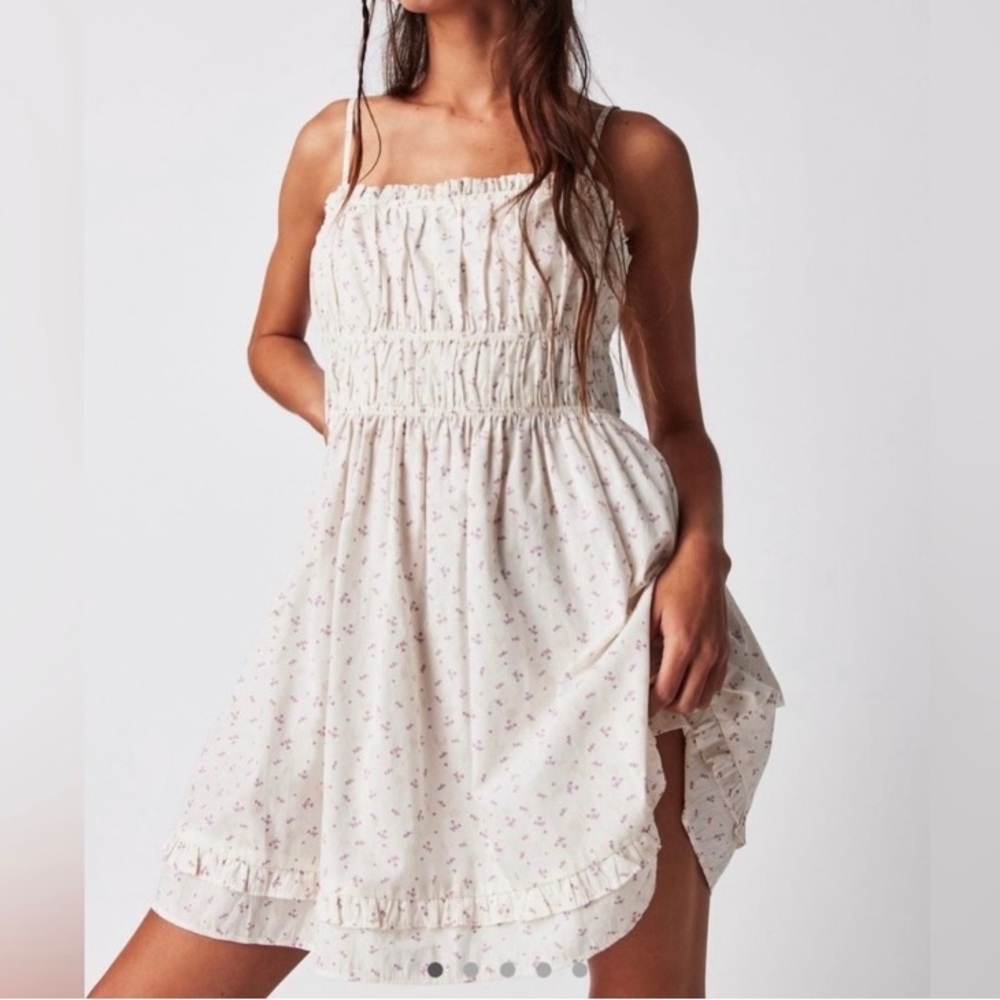 FREE PEOPLE Gabby Dress ‎Cherry Pattern Boho Mini Dress |  Babydoll Size M NWOT